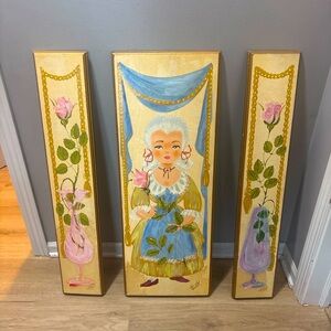 Vintage Mid-Century Hand Painted Wall Art Trio – Signed deVal French Provincial